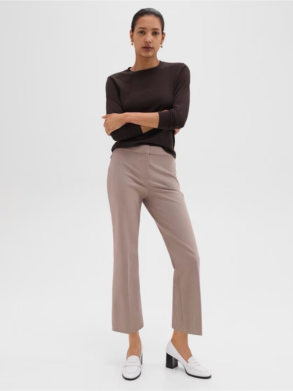 Theory Taupe Kick Flare Crop Pants Size 8 Bistretch Workwear Career Trouser